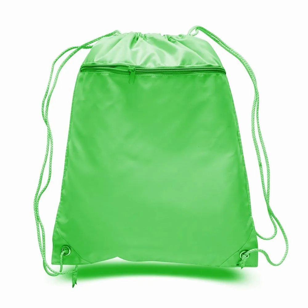 96 ct Promotional Polyester Drawstring Bags with Front Pocket -ASSORTED COLOR PACK (CLOSEOUT)