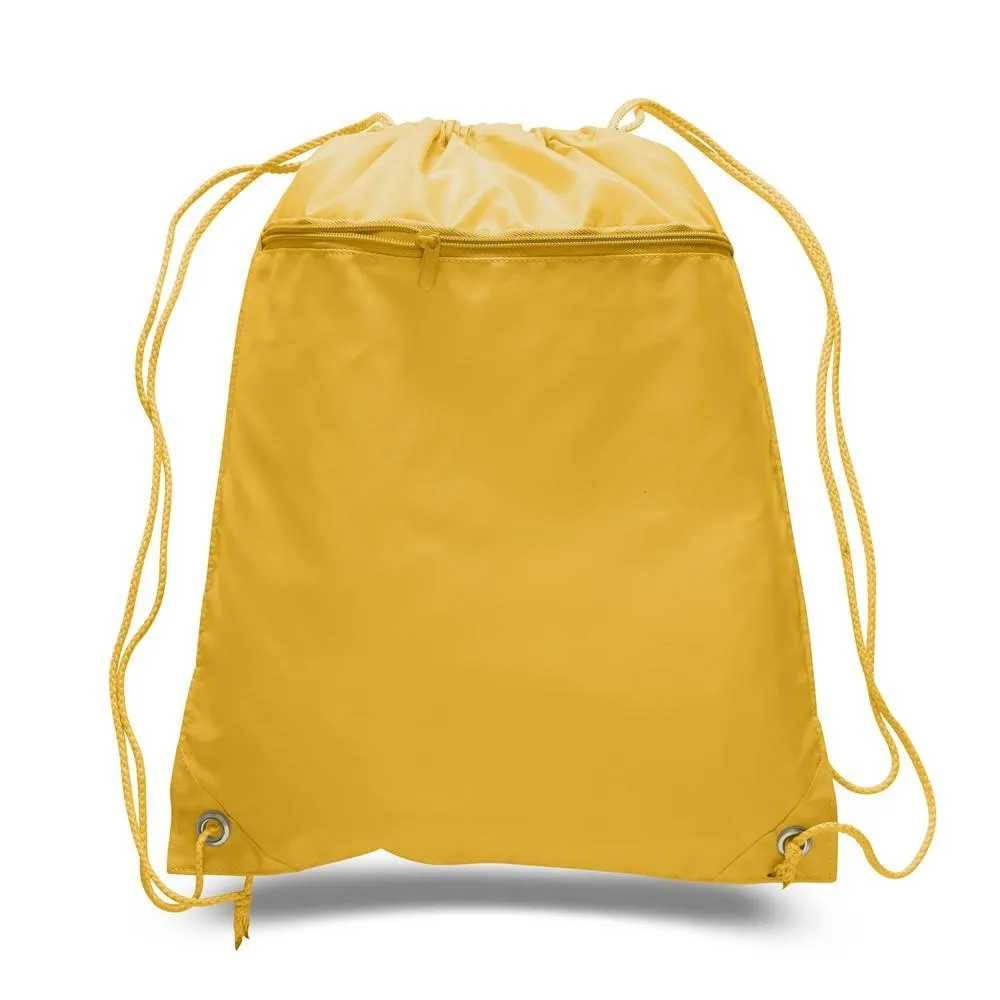 96 ct Promotional Polyester Drawstring Bags with Front Pocket -ASSORTED COLOR PACK (CLOSEOUT)