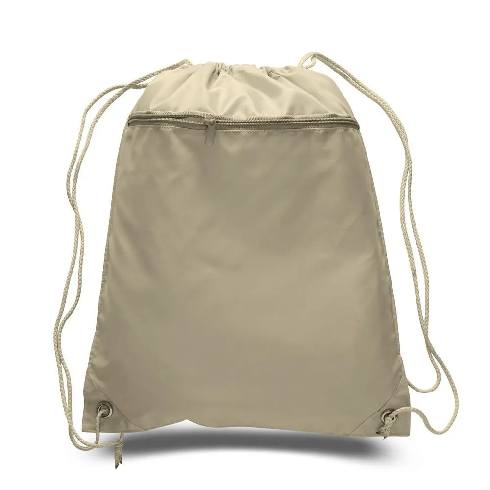 96 ct Promotional Polyester Drawstring Bags with Front Pocket -ASSORTED COLOR PACK (CLOSEOUT)