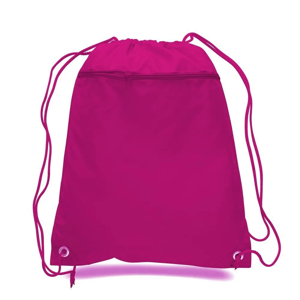 96 ct Promotional Polyester Drawstring Bags with Front Pocket -ASSORTED COLOR PACK (CLOSEOUT)