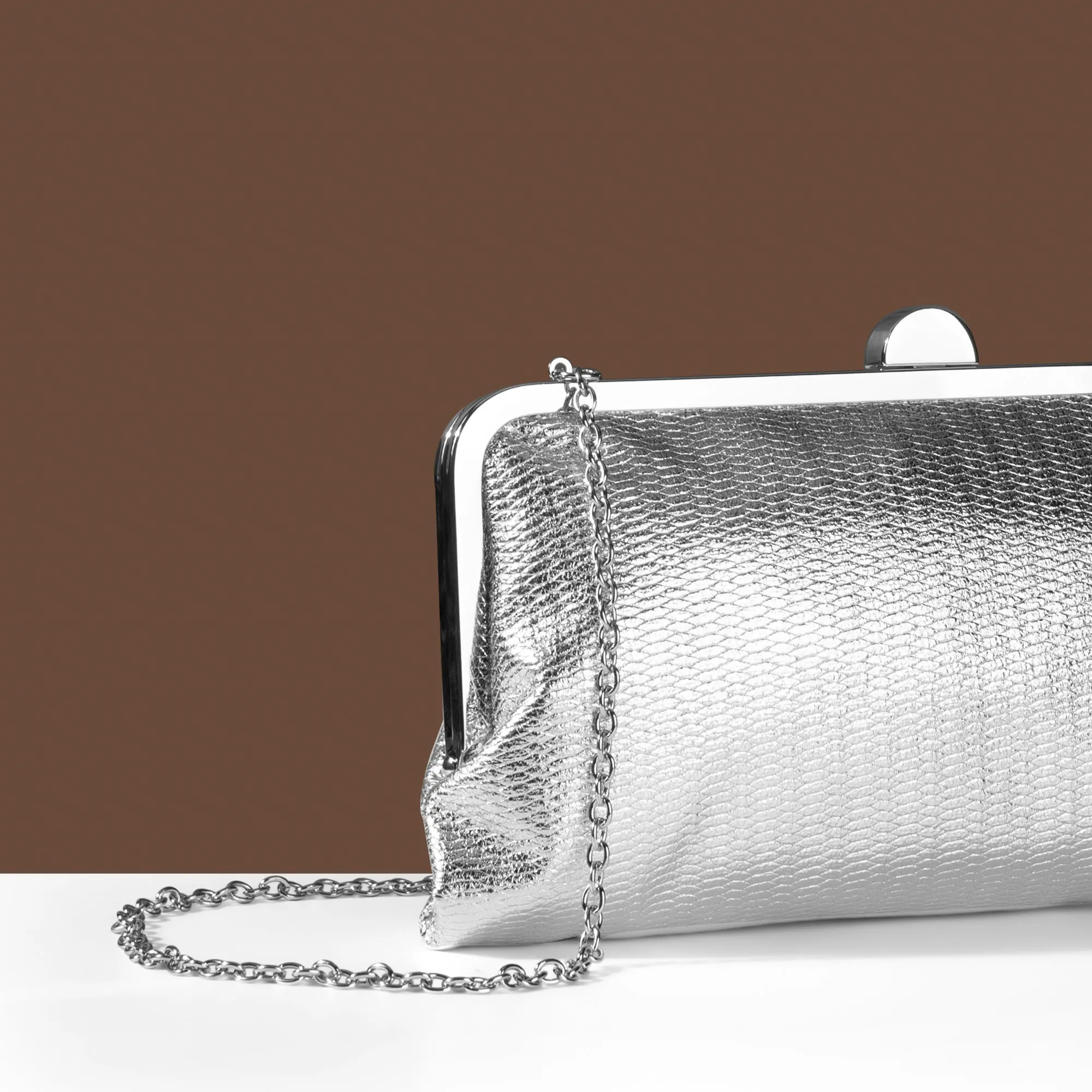 Accessorize London Women's Silver Metallic Clutch Bag