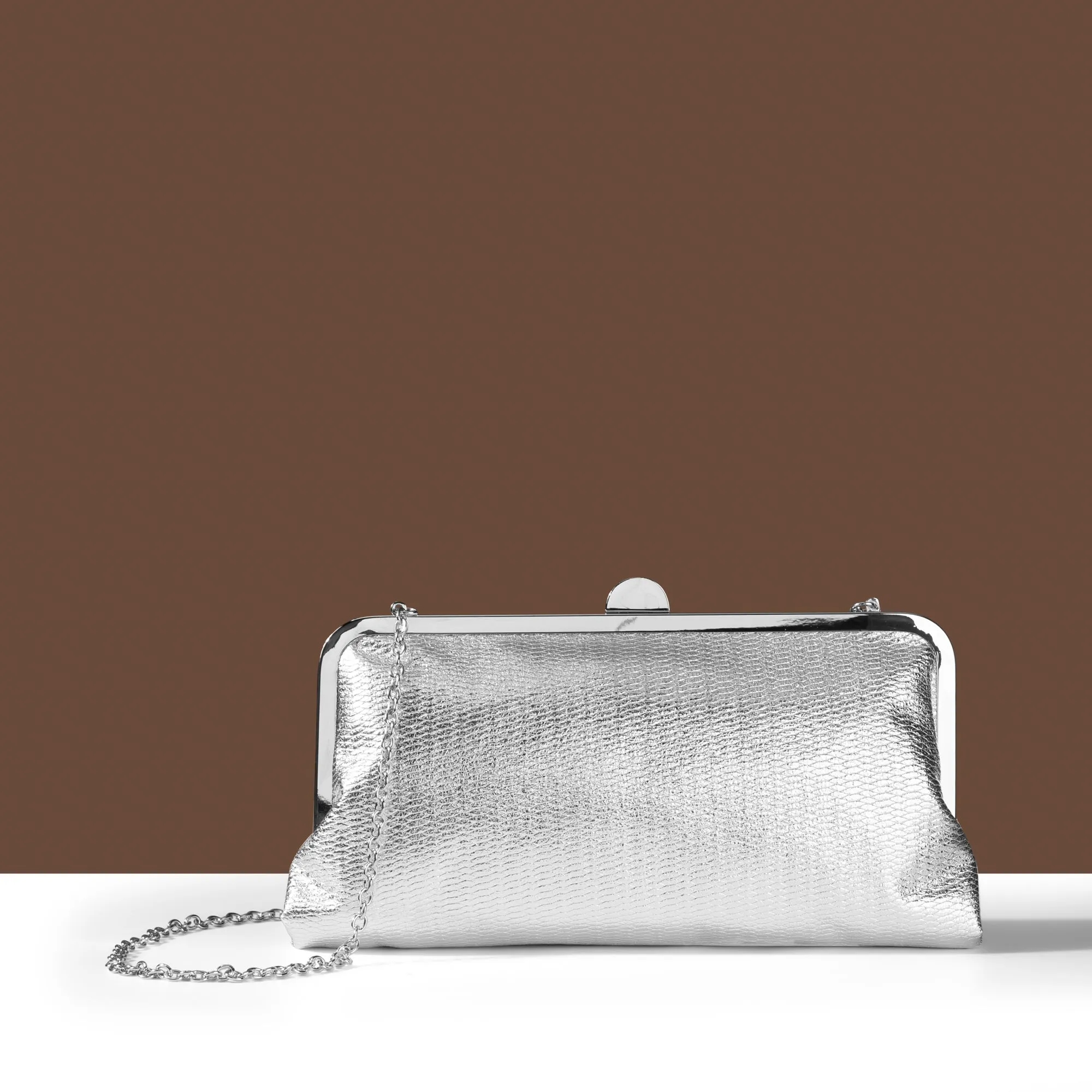 Accessorize London Women's Silver Metallic Clutch Bag