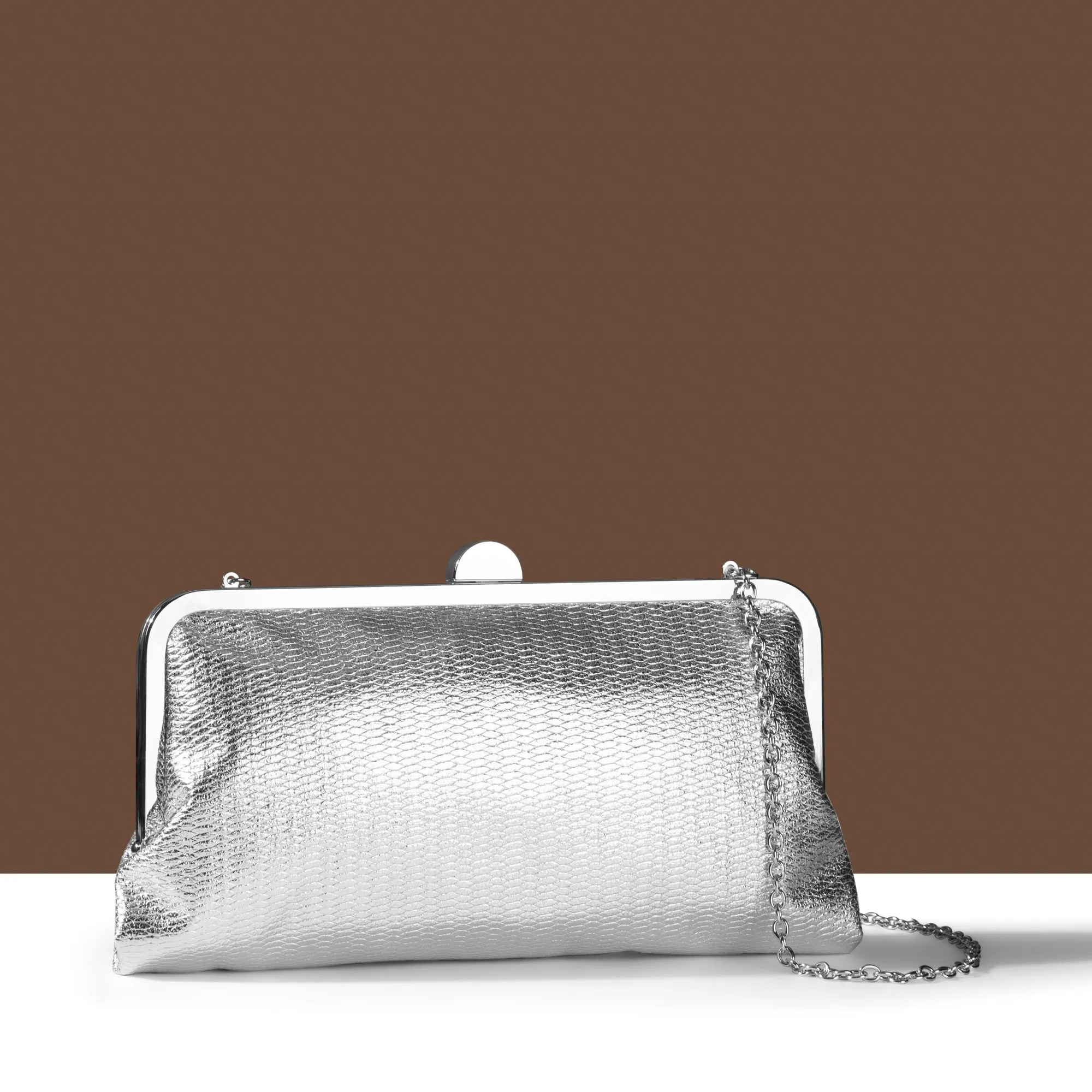 Accessorize London Women's Silver Metallic Clutch Bag