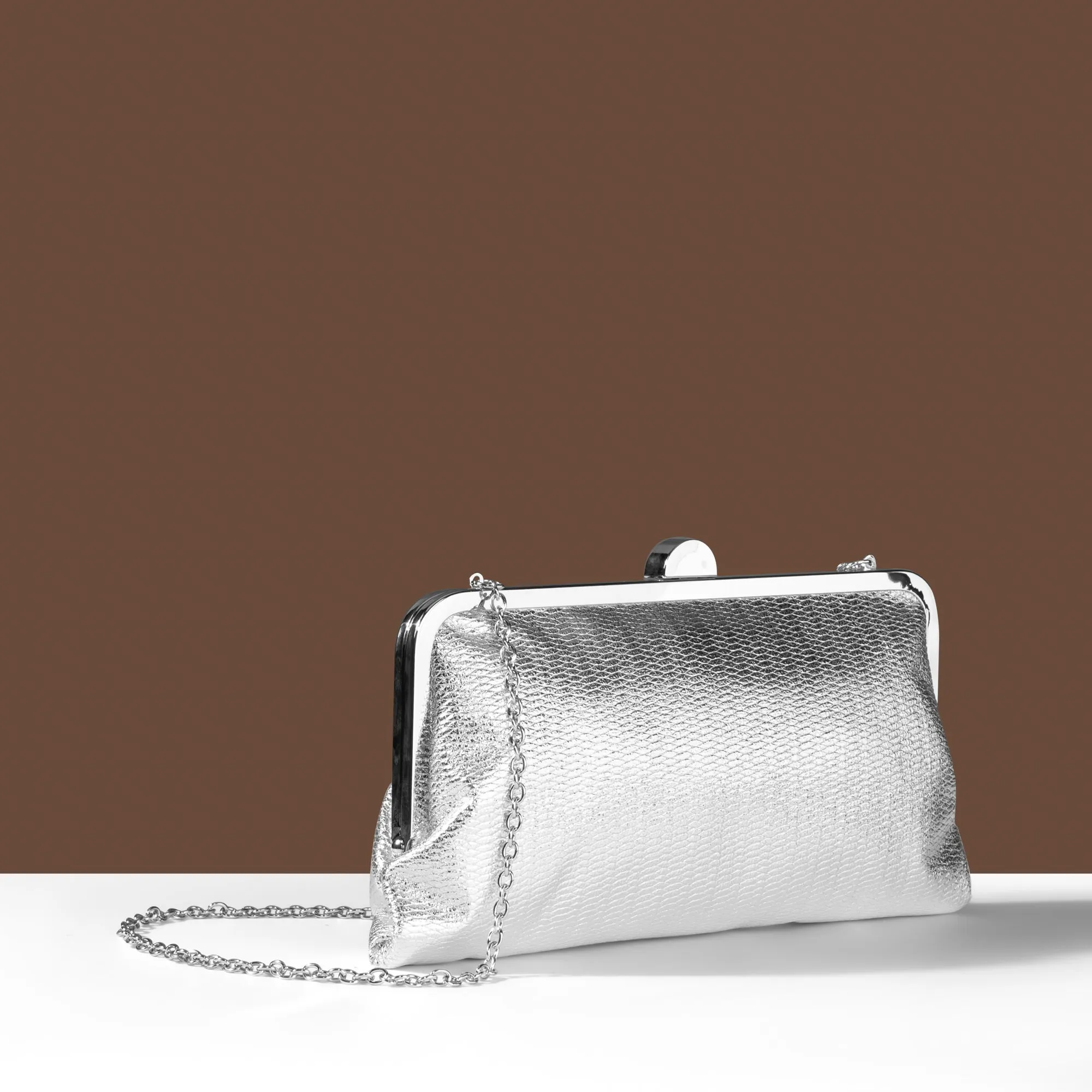 Accessorize London Women's Silver Metallic Clutch Bag