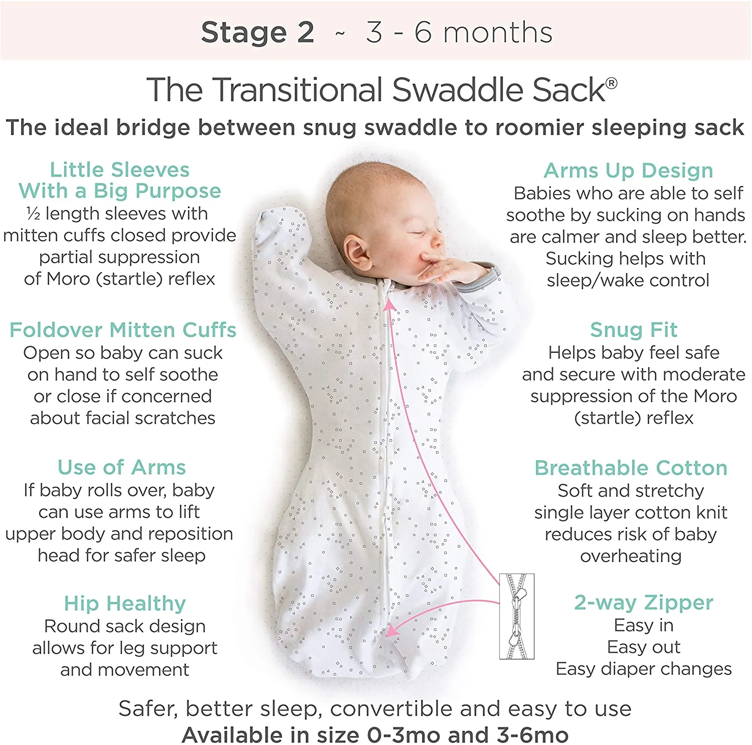 Amazing Baby - Transitional Swaddle Sack  - Arms Up 1/2-Length Sleeves & Mitten Cuffs, Tiny Bear, Sterling