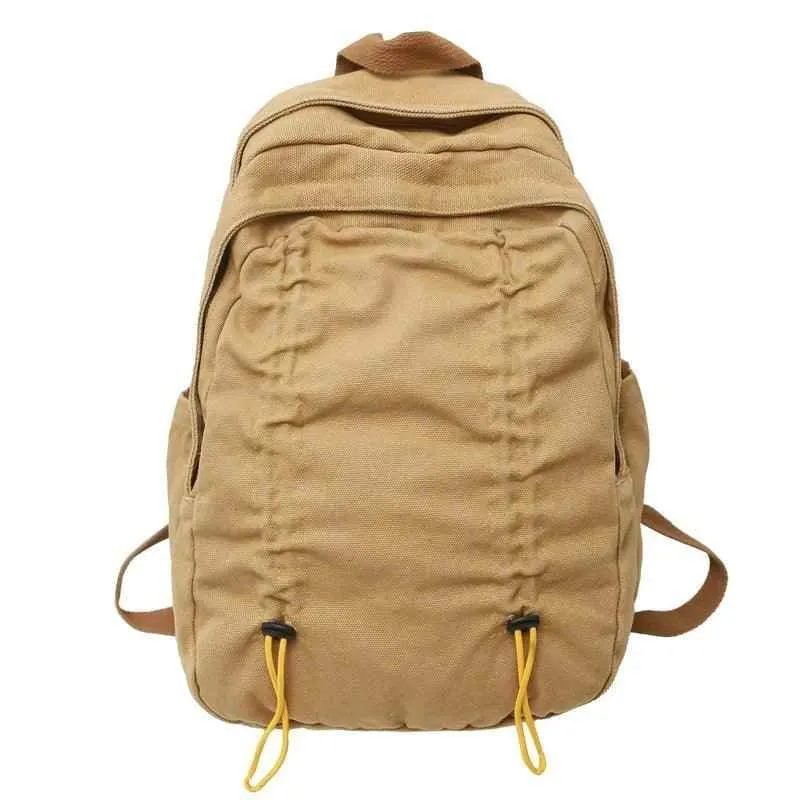 B3087 Cool Backpack - Solid Canvas School Bags - Drawstring Design