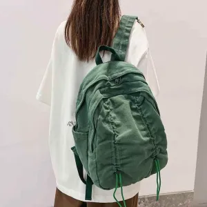 B3087 Cool Backpack - Solid Canvas School Bags - Drawstring Design