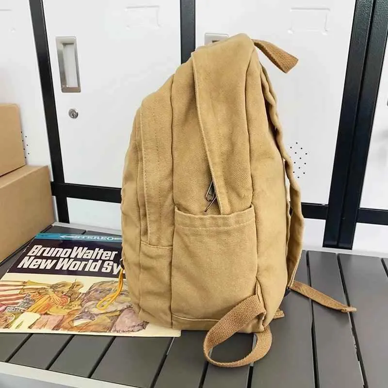 B3087 Cool Backpack - Solid Canvas School Bags - Drawstring Design