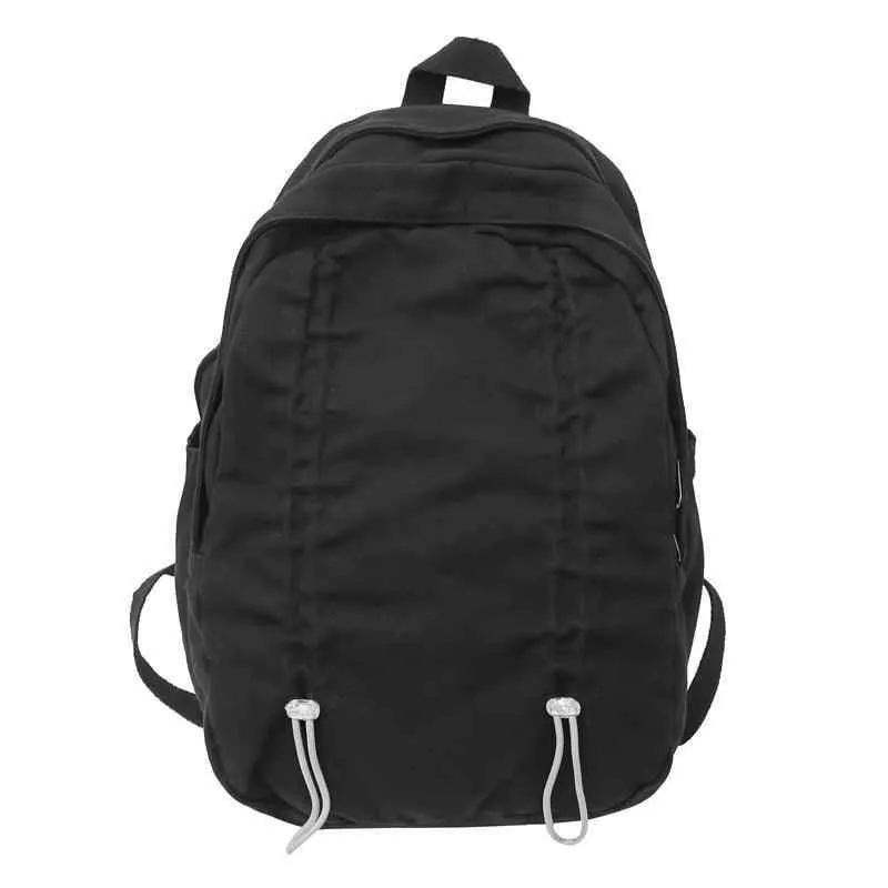 B3087 Cool Backpack - Solid Canvas School Bags - Drawstring Design