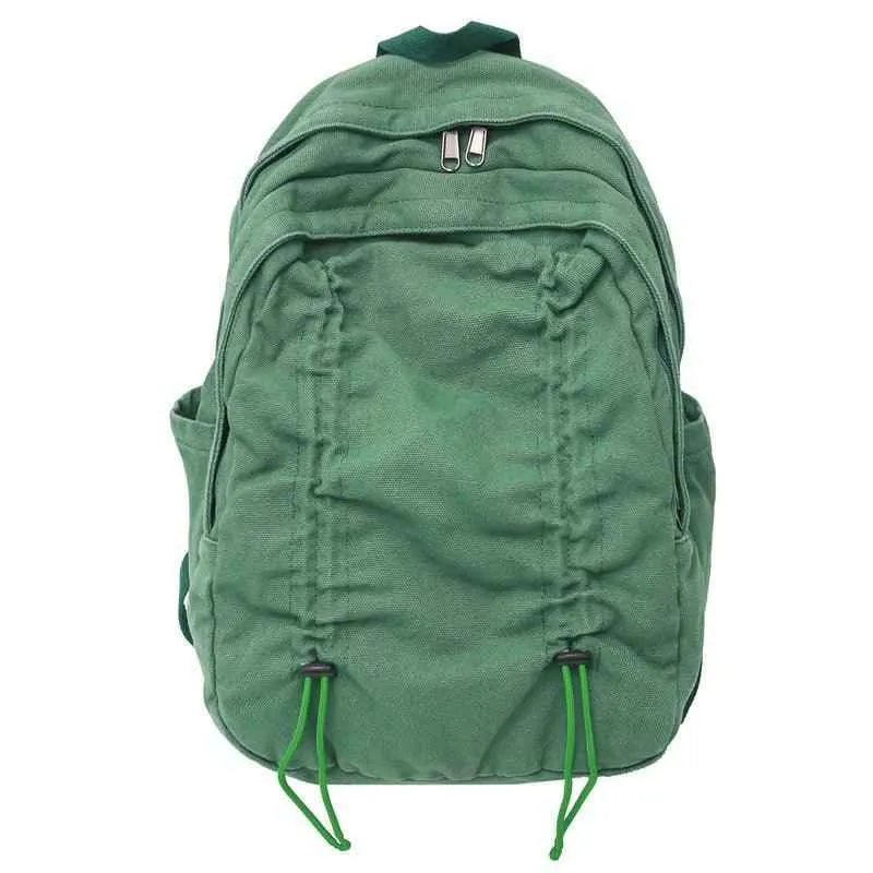 B3087 Cool Backpack - Solid Canvas School Bags - Drawstring Design