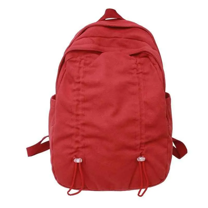 B3087 Cool Backpack - Solid Canvas School Bags - Drawstring Design