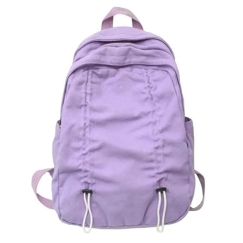 B3087 Cool Backpack - Solid Canvas School Bags - Drawstring Design