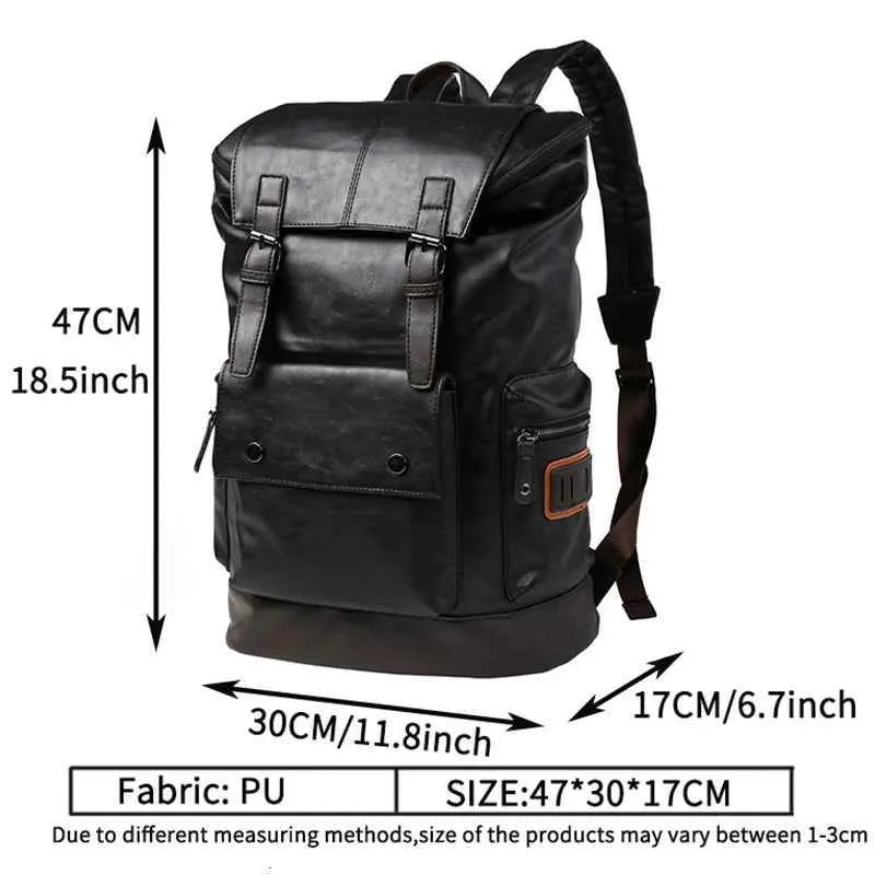 Black Pu Leather Cool Backpack For Men's MCBJCS38 Large Anti-theft Travel Laptop School Business Bag