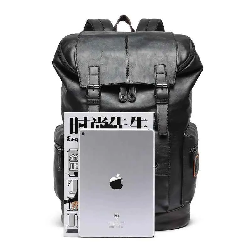 Black Pu Leather Cool Backpack For Men's MCBJCS38 Large Anti-theft Travel Laptop School Business Bag