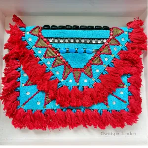 Blue & Red Boho Clutch Bag