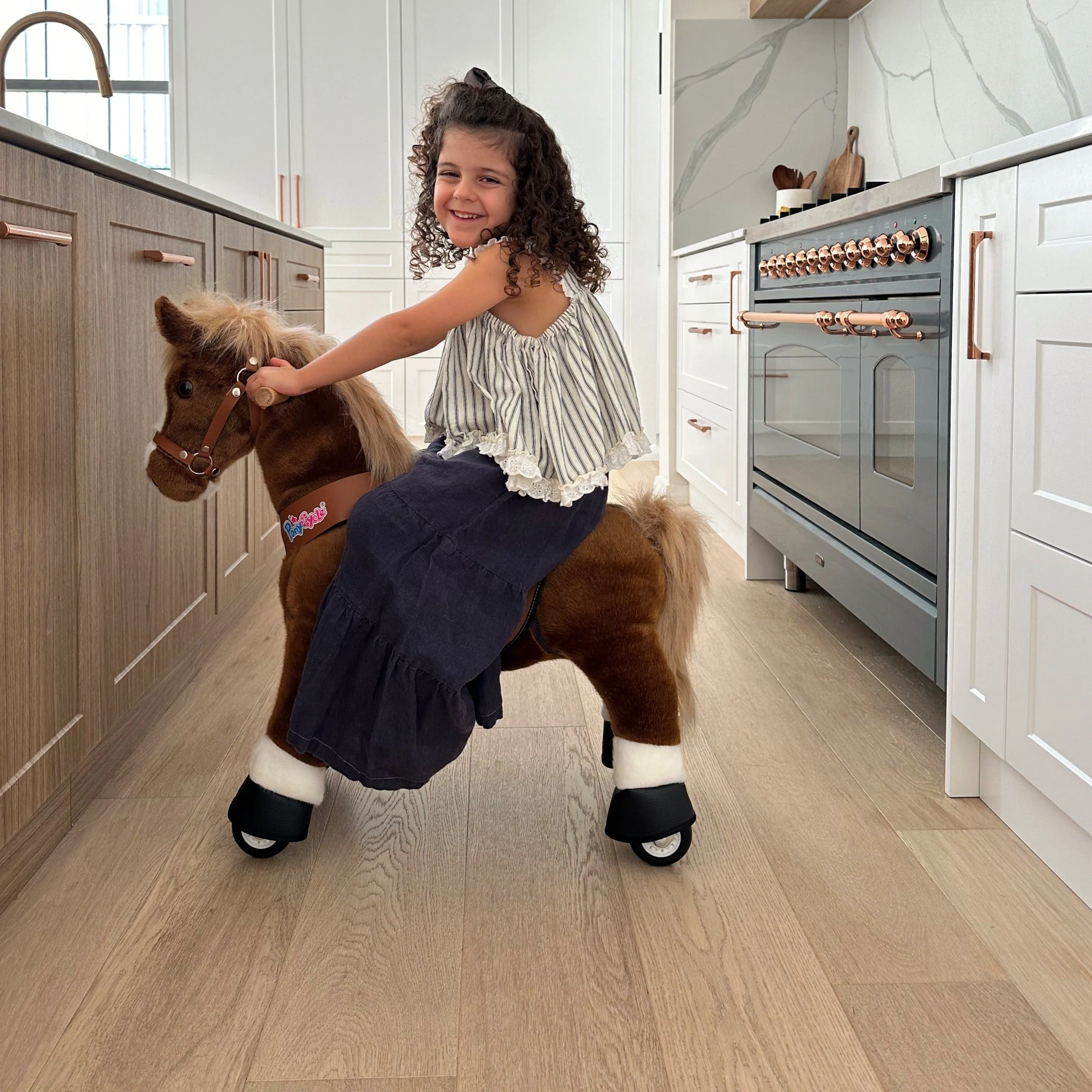 Brown Ride On Walking Toy Horse Pony