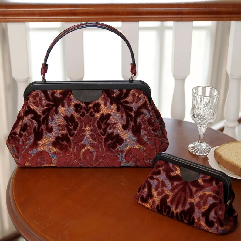 Burnout Velvet Wine Evening Bag Clutch