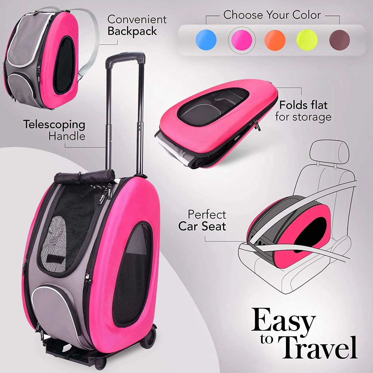 Compact 5-In-1 Convertible and Foldable Pet Carrier and Stroller