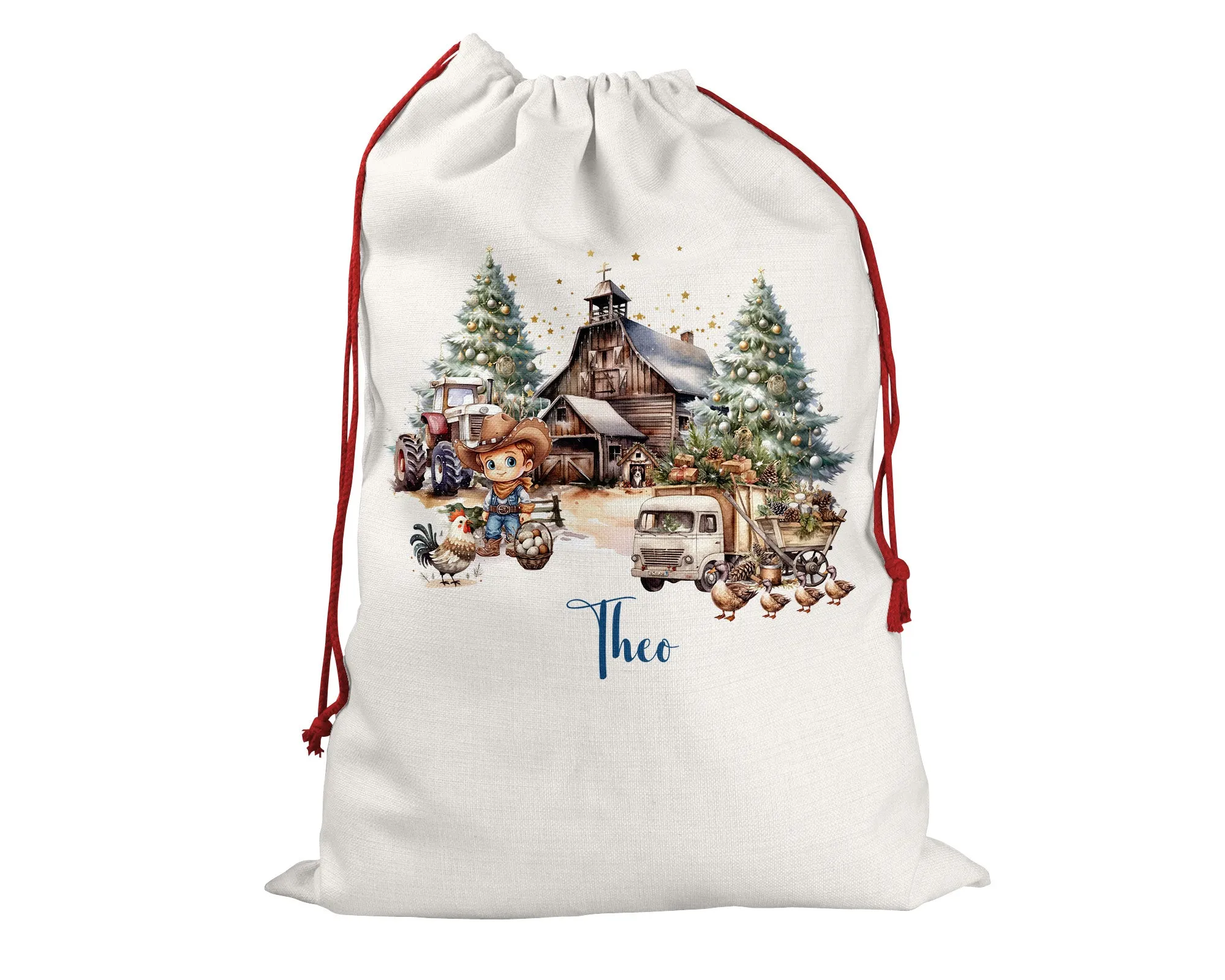 Country Cowboy Personalised Santa Sack, Linen Bag