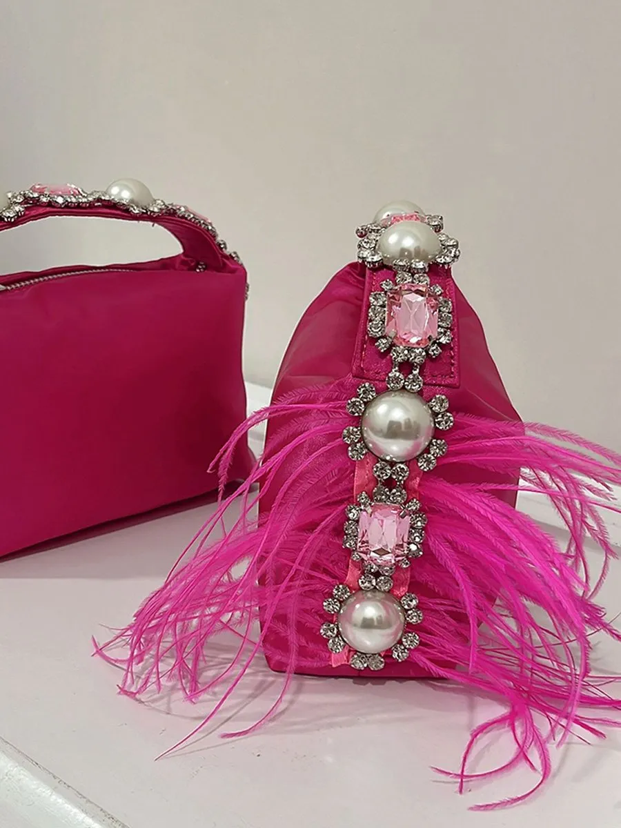 Diamond Pearl Satin Lunch Box Bag Evening Clutch