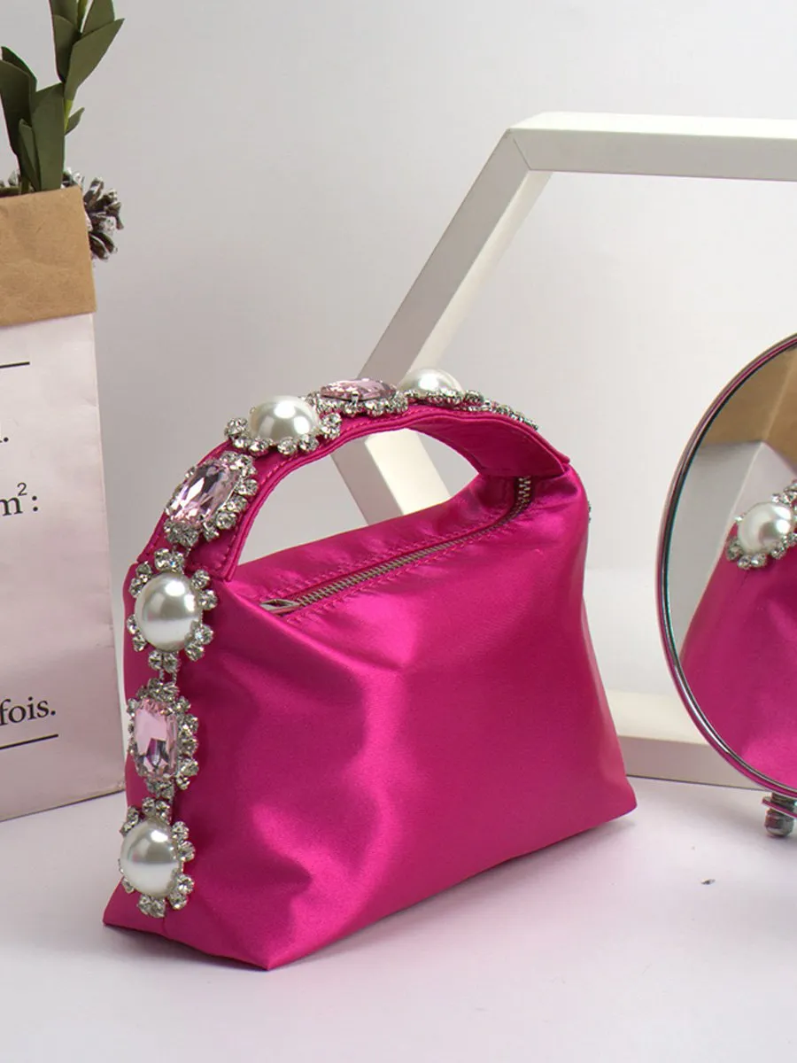 Diamond Pearl Satin Lunch Box Bag Evening Clutch