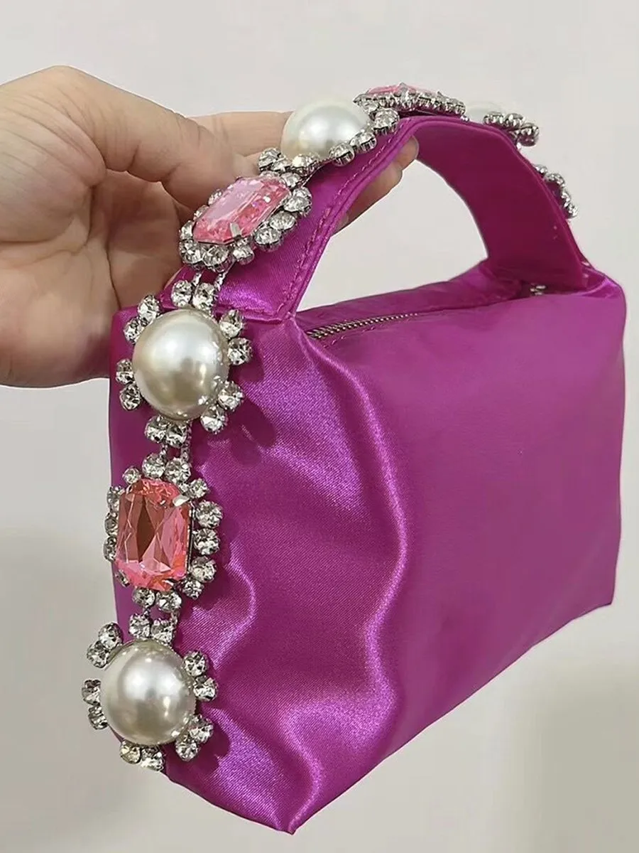 Diamond Pearl Satin Lunch Box Bag Evening Clutch