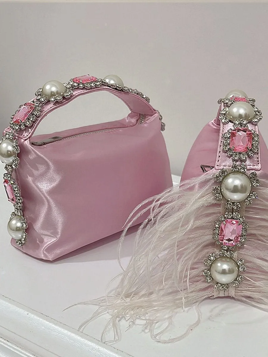 Diamond Pearl Satin Lunch Box Bag Evening Clutch