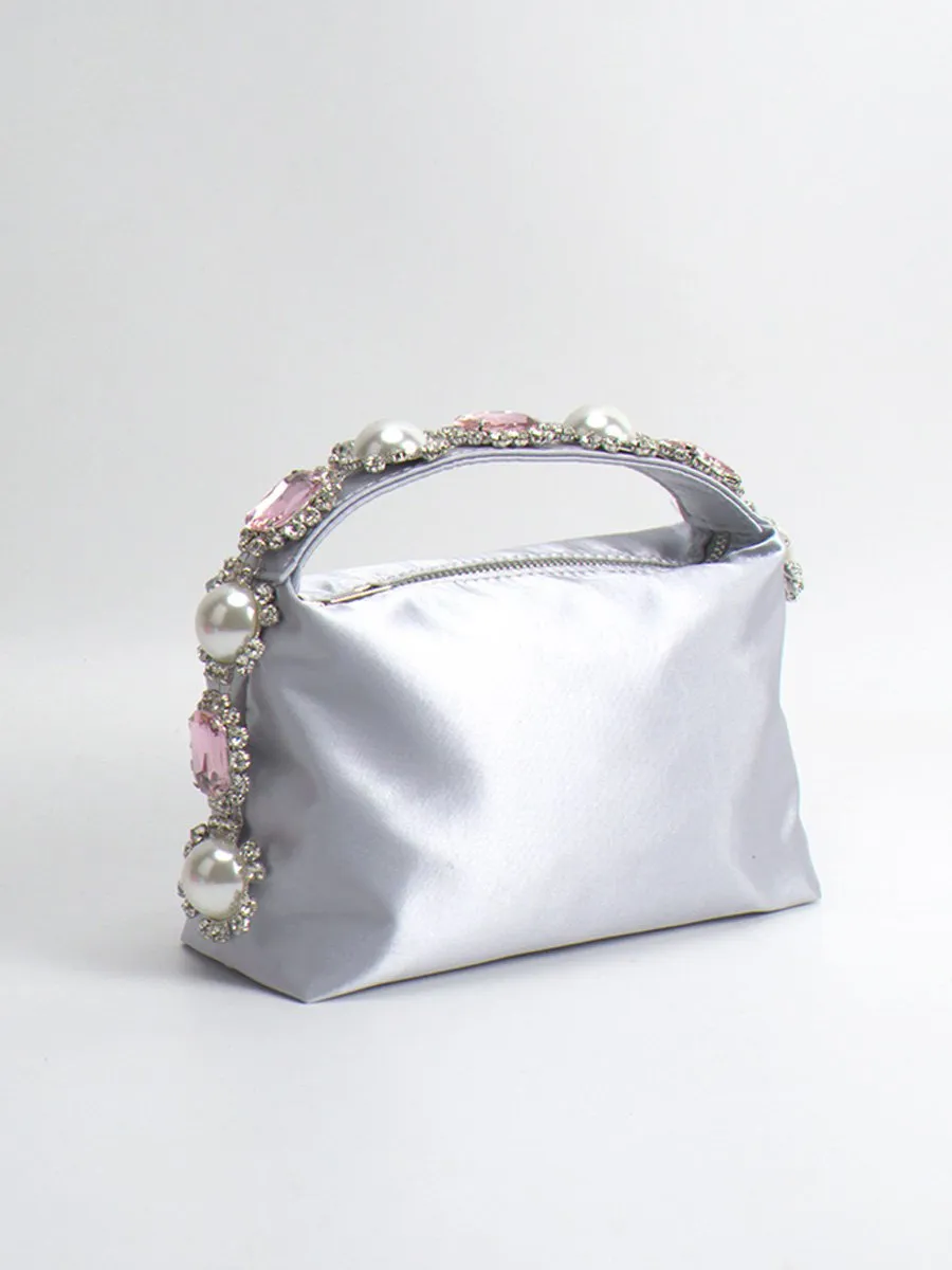 Diamond Pearl Satin Lunch Box Bag Evening Clutch