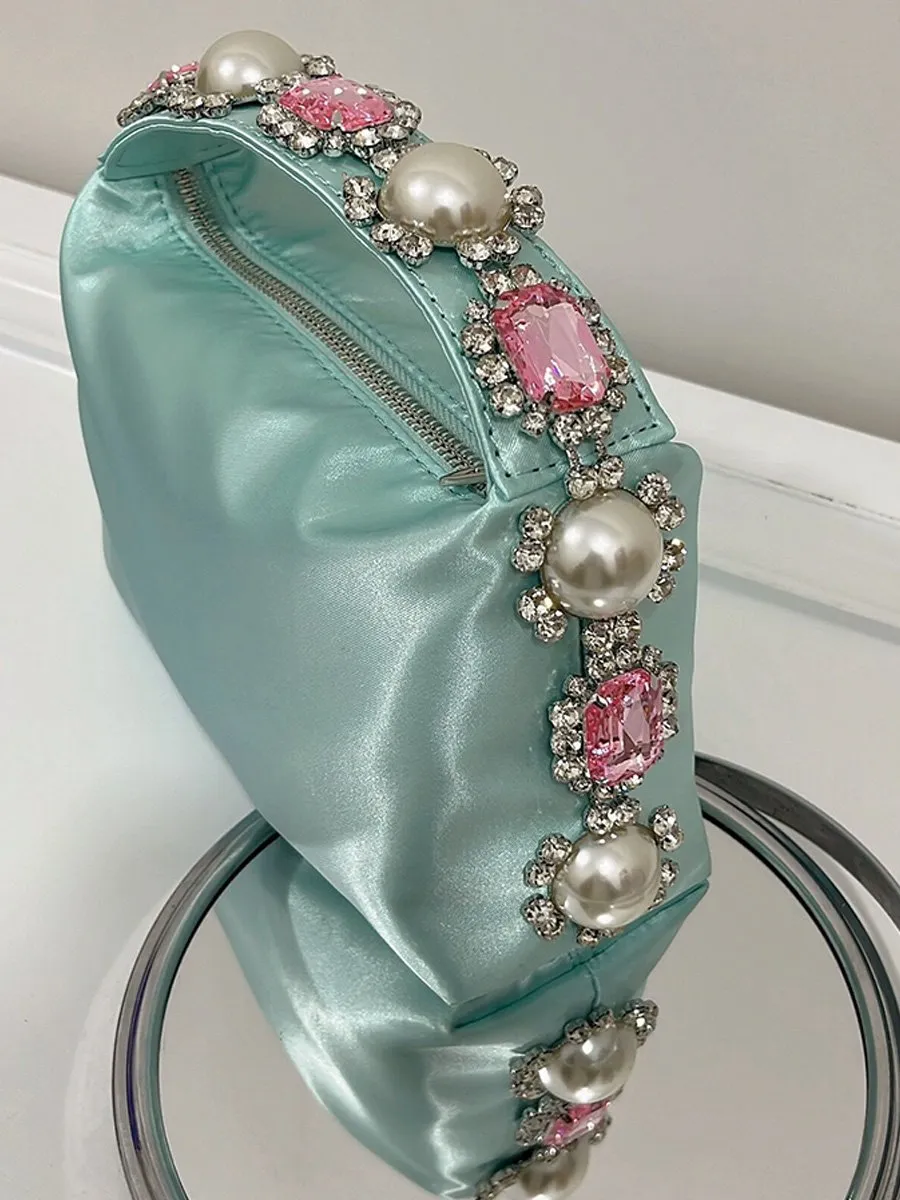 Diamond Pearl Satin Lunch Box Bag Evening Clutch