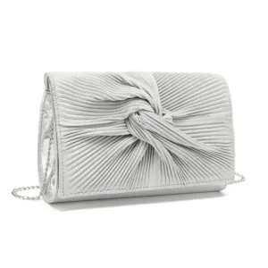 Elegant Miss Lulu Women's Pleated Bow Evening Bag Clutch Handbag - Silver | Perfect for Special Occasions & Everyday Use