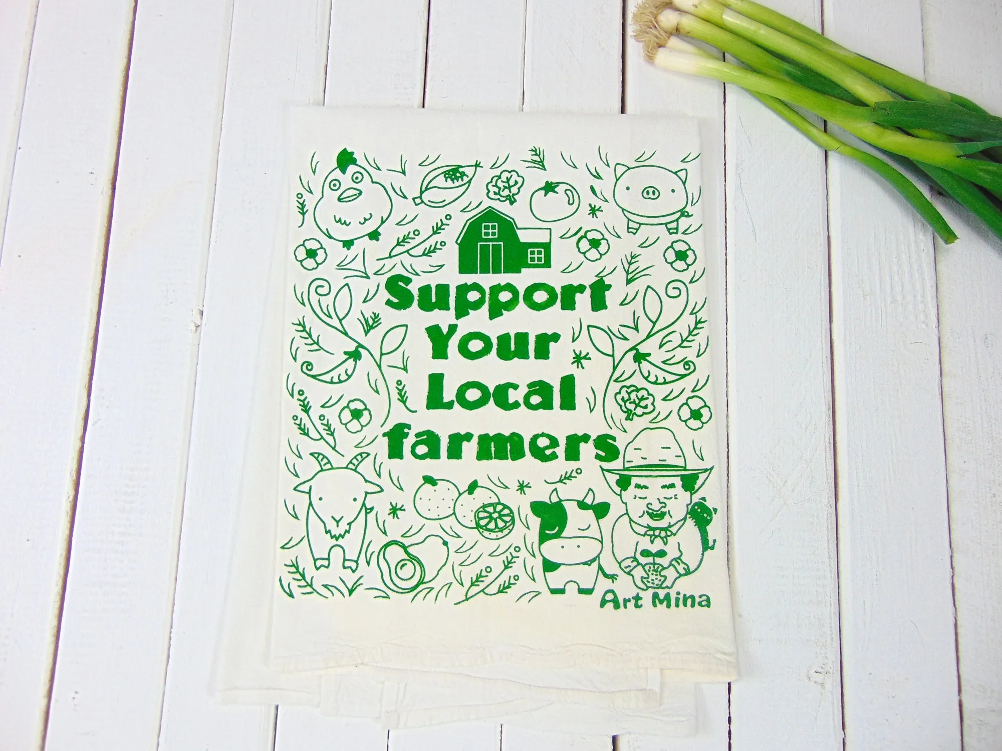 Flour Sack Kitchen Tea Towel "Support Your Local Farmers"