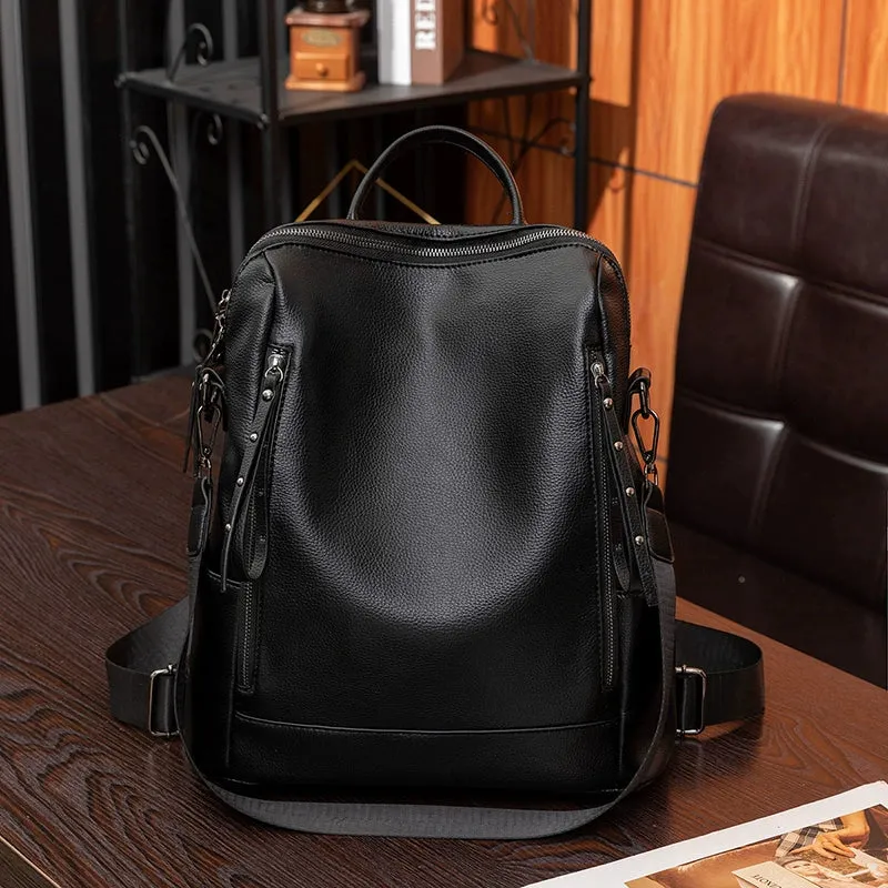 Genuine Leather Women's K-style Easiest for Match Fashion Dual-Use Backpack