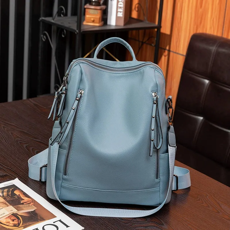 Genuine Leather Women's K-style Easiest for Match Fashion Dual-Use Backpack