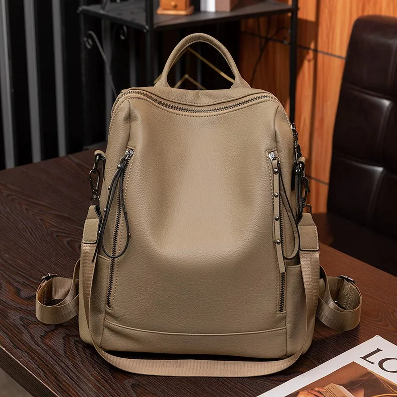 Genuine Leather Women's K-style Easiest for Match Fashion Dual-Use Backpack