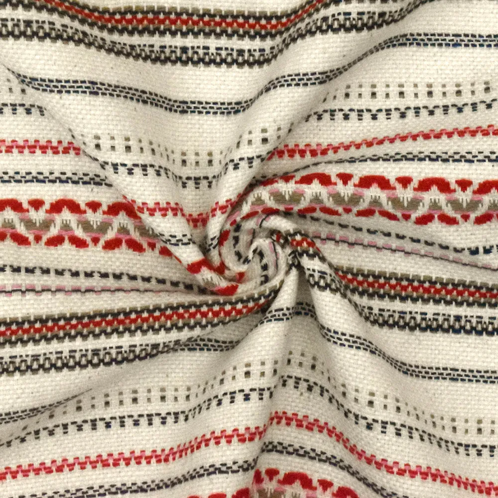 Ivory-Blue-Multi Famous Designer Stripe Jacquard Canvas Woven Fabric