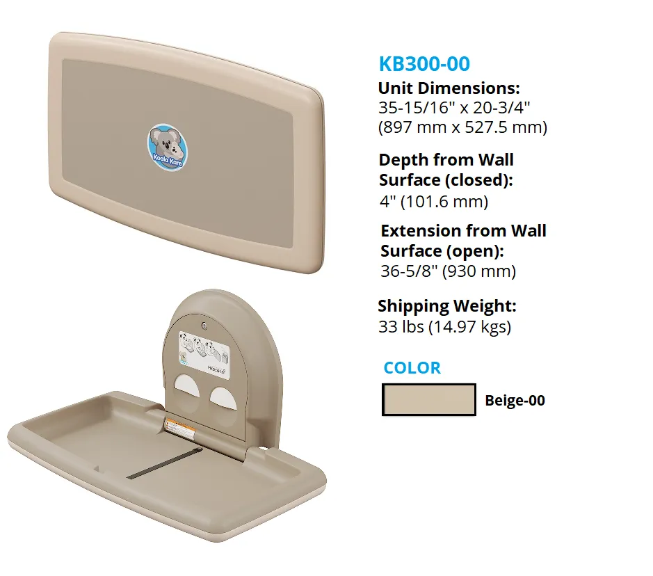 Koala Kare® KB300-00 - Surface Horizontal Beige Baby Changing Station (Newest Generation)