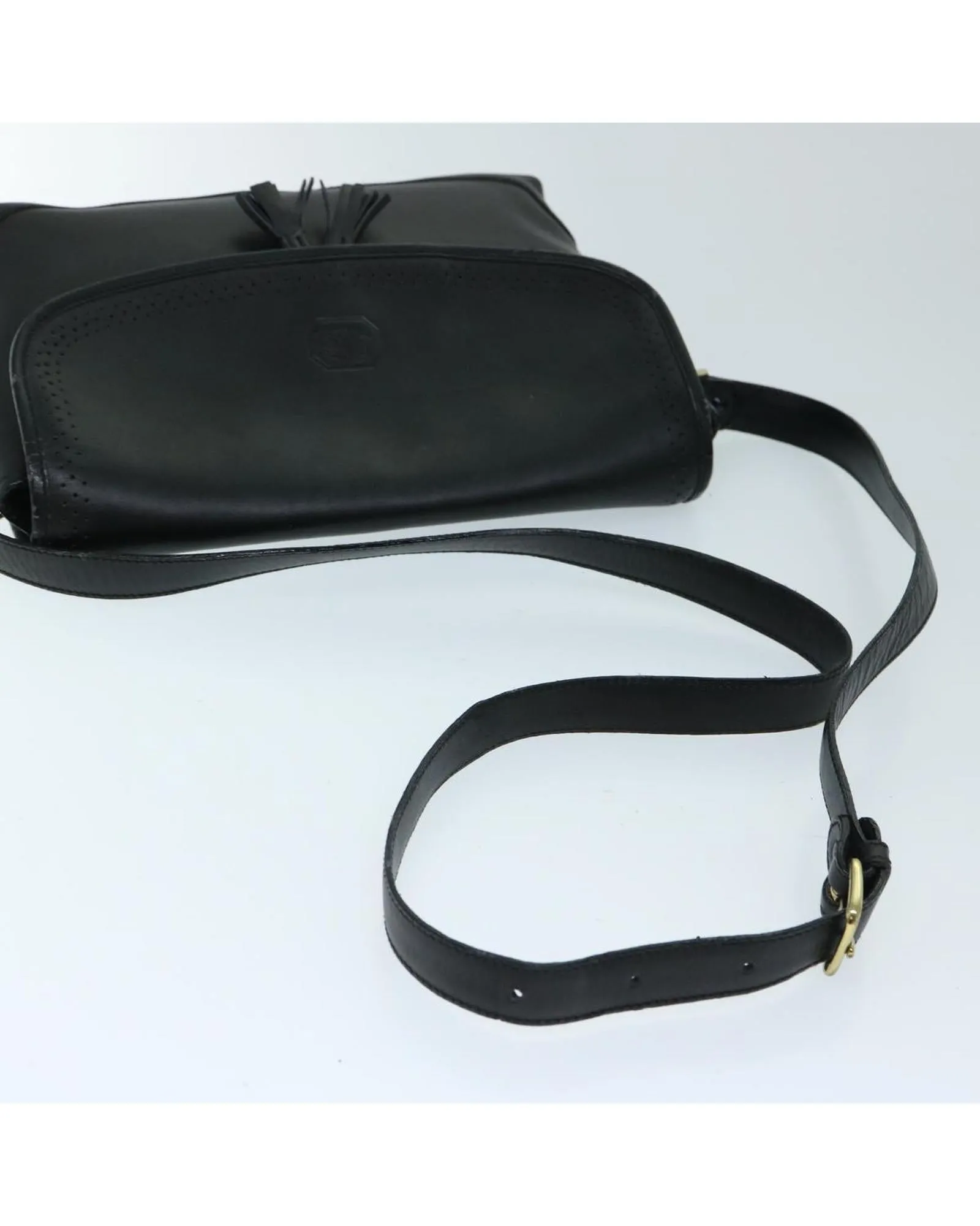 Leather Black Shoulder Bag with Adjustable Strap and Multiple Compartments