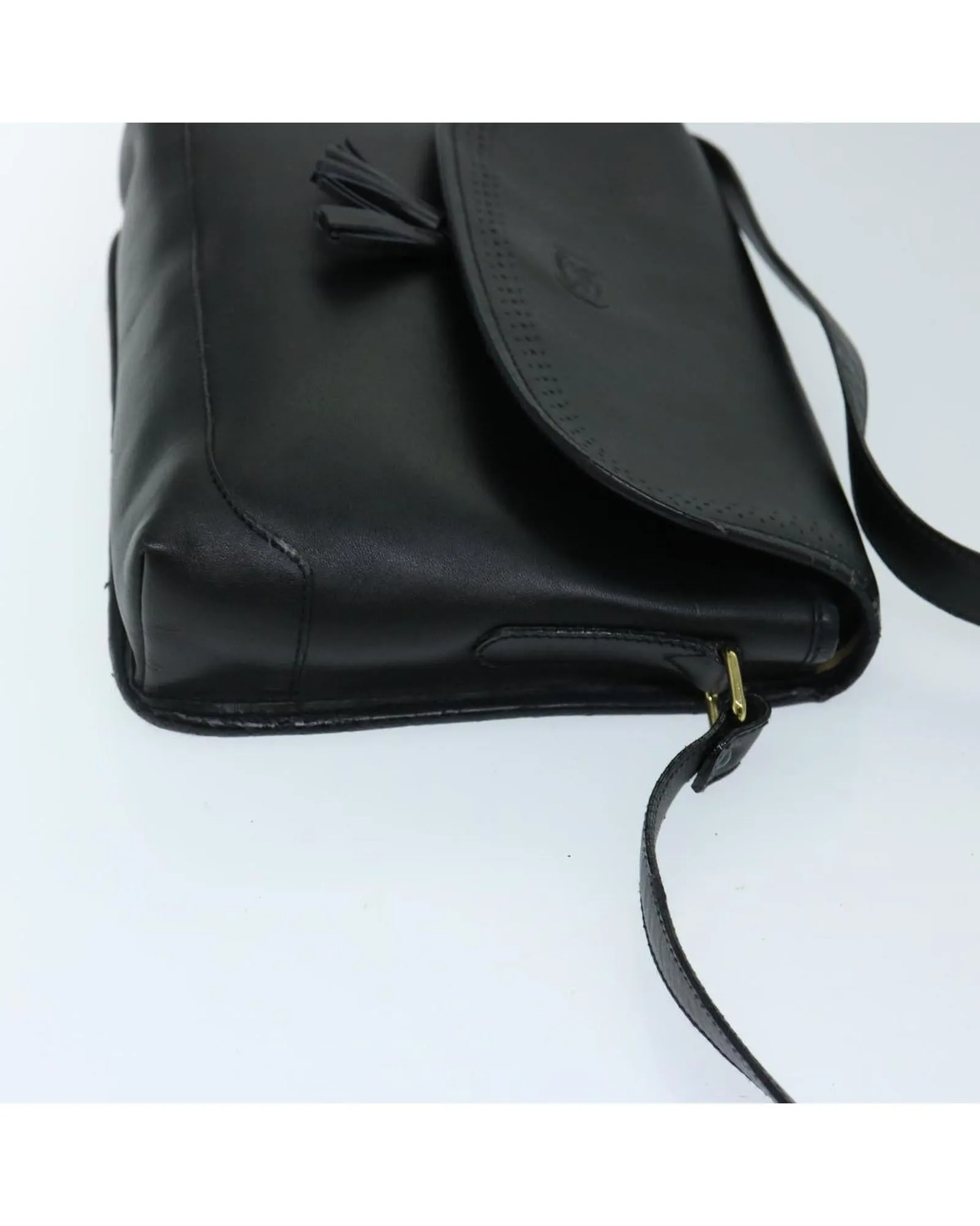 Leather Black Shoulder Bag with Adjustable Strap and Multiple Compartments