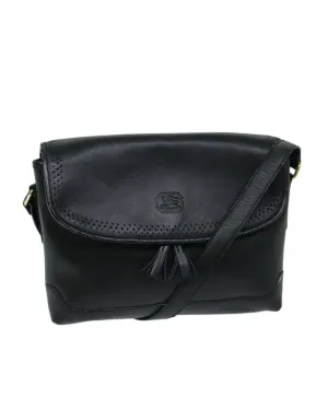 Leather Black Shoulder Bag with Adjustable Strap and Multiple Compartments