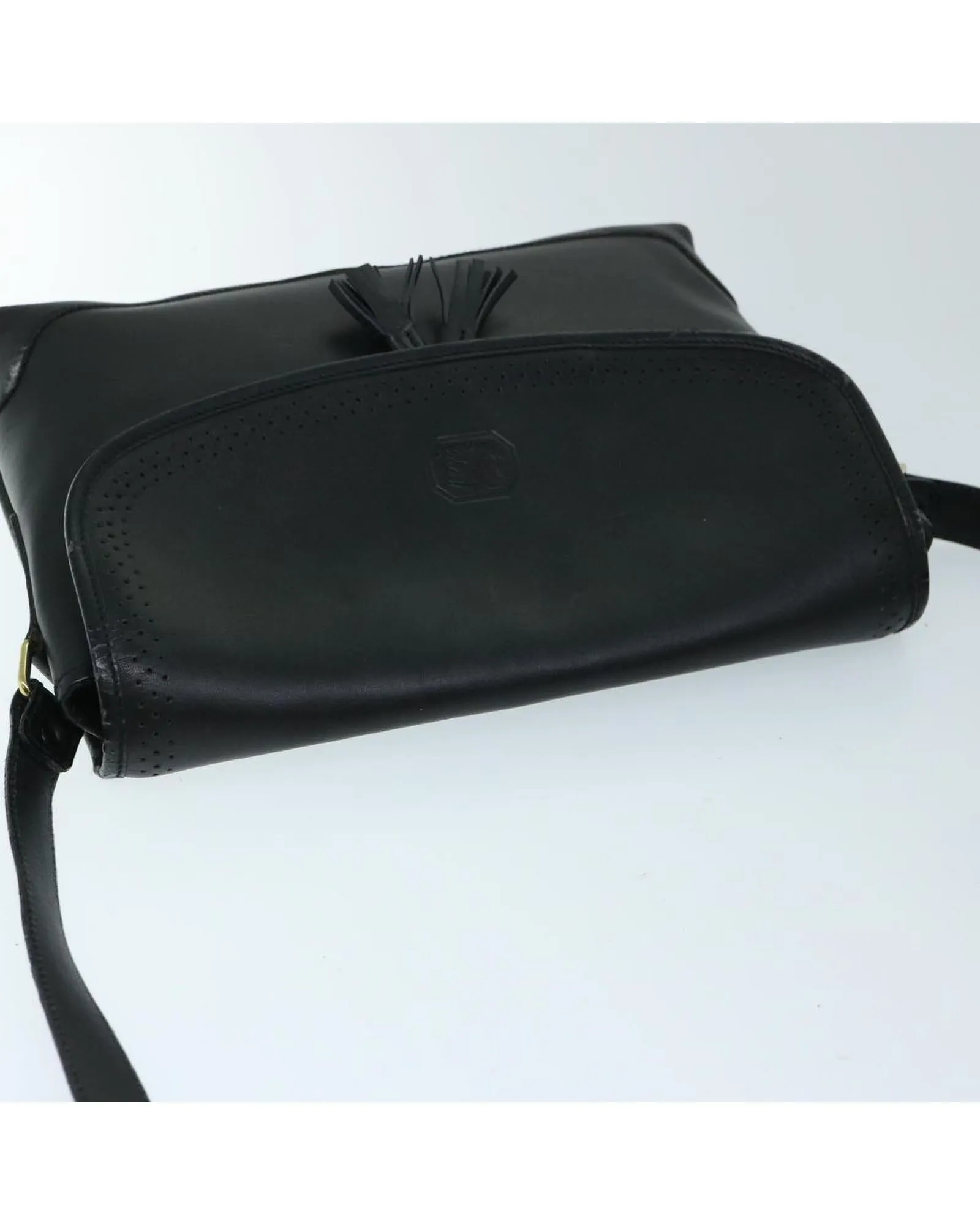 Leather Black Shoulder Bag with Adjustable Strap and Multiple Compartments