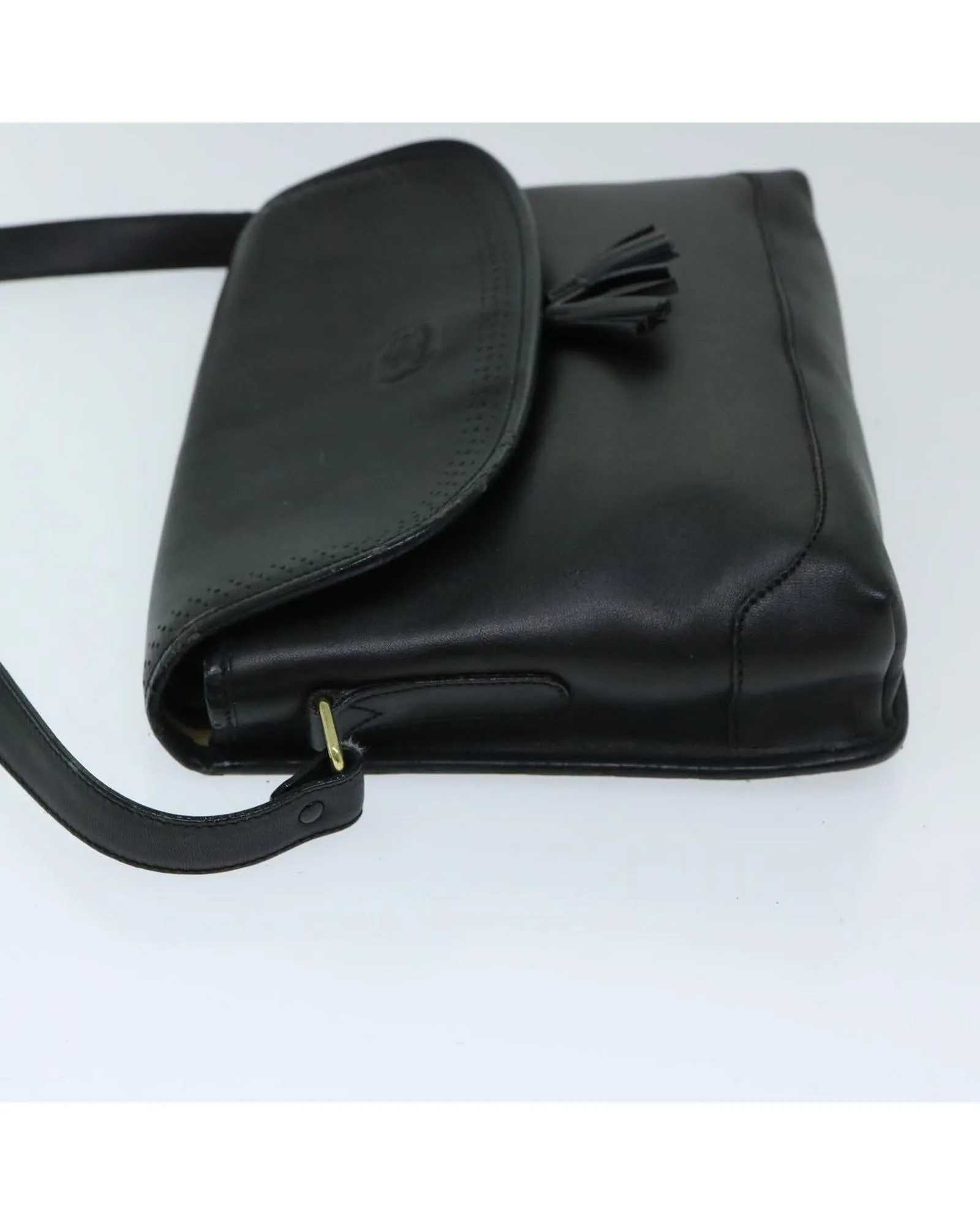 Leather Black Shoulder Bag with Adjustable Strap and Multiple Compartments