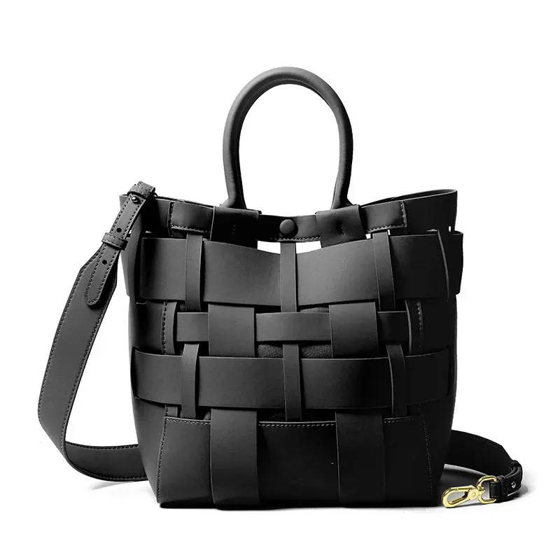 Luxury Women Original Designer Weave Leather Bucket Handbags