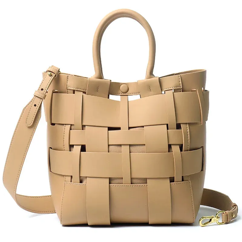 Luxury Women Original Designer Weave Leather Bucket Handbags