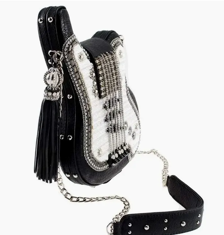 Mary Frances Greatest Hits Beaded Crossbody Guitar Handbag