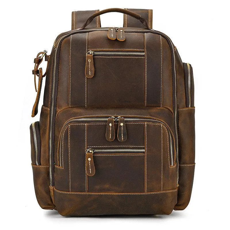 Men's Retro Backpack Student School Large Capacity Leather Bag