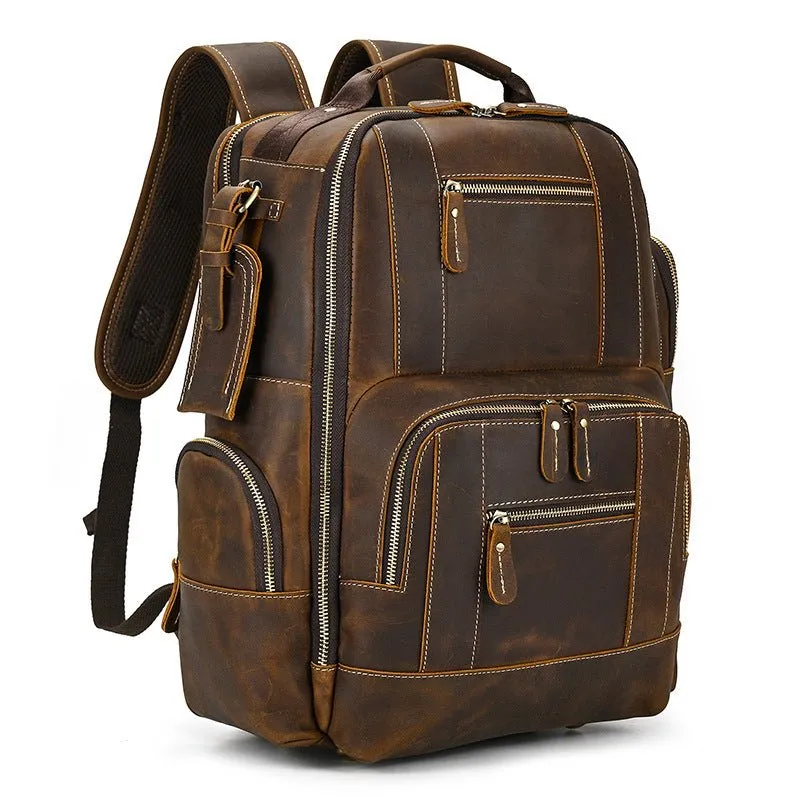 Men's Retro Backpack Student School Large Capacity Leather Bag