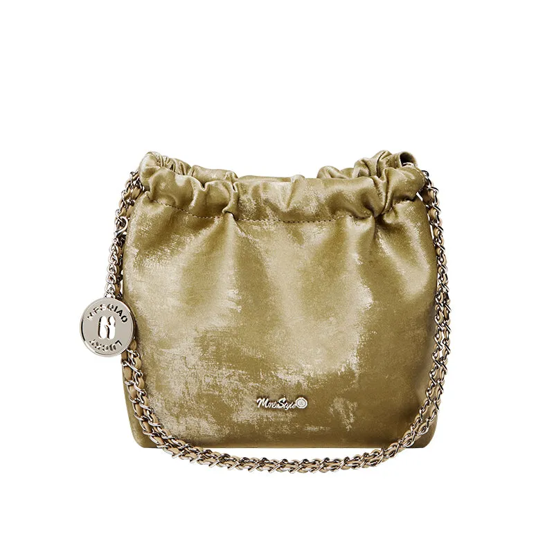 Metallic Leather Pleated Chain Strap Bag