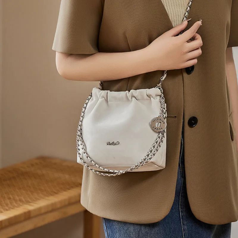 Metallic Leather Pleated Chain Strap Bag