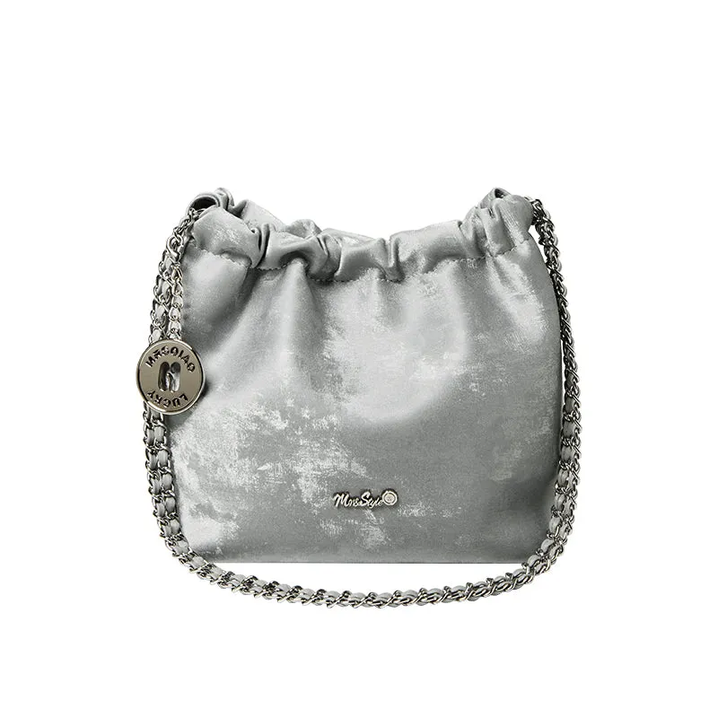 Metallic Leather Pleated Chain Strap Bag