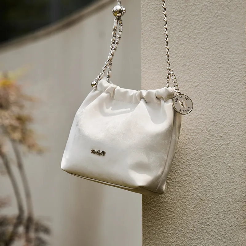 Metallic Leather Pleated Chain Strap Bag